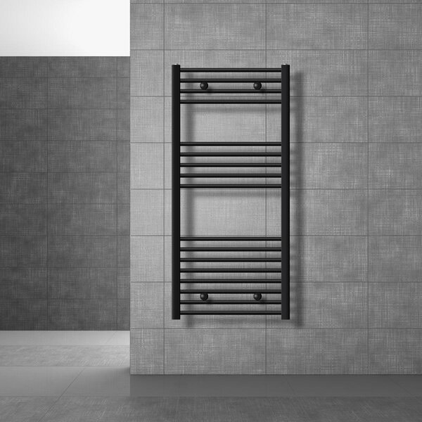 LuxeBath radiatore per bagno Sahara, 600x1200 mm, nero, diritto con attacco laterale, senza elemento riscaldante