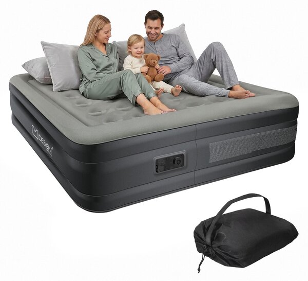 Materasso gonfiabile ML-Design per 2 persone, 203x157x47 cm, colore grigio. Letto gonfiabile autogonfiante con pompa d'aria a 230V. Materasso gonfiabile, letto per ospiti, letto matrimoniale