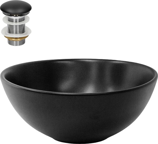 Lavabo LuxeBath Lavabo da appoggio rotondo, Ø 28x15 cm, nero, in Vetroceramica, incl. set di scarico senza troppopieno