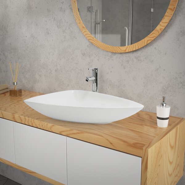 LuxeBath Lavabo da appoggio Lavabo triangolare, 69x46x13 cm, bianco lucido, in Vetroceramica