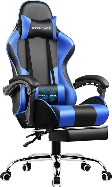 GTPLAYER Sedia da ufficio Sedia da gioco Poltrona da gioco massaggiante Sedia da gioco ergonomica con poggiapiedi, poggiatesta cuscino lombare massaggiante, sedia da gioco imbottita, sedia girevole