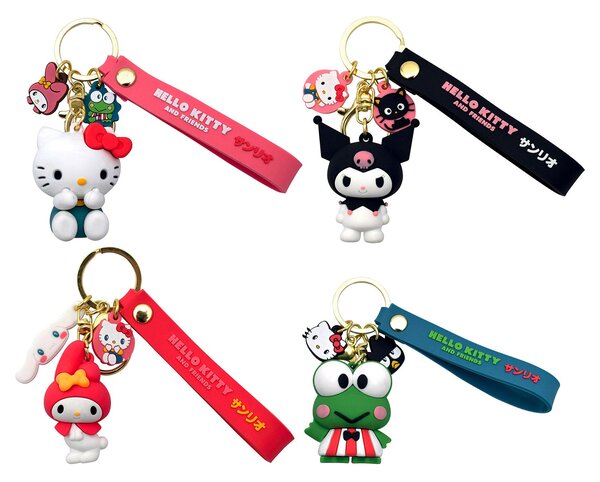 Set 24 Portachiavi Hello Kitty e Friends 3D in Silicone per Bambini Varie Colorazioni