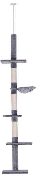 Albero Tiragraffi a 4 Livelli 40x34x230-260 cm in Truciolato Peluche e Sisal Grigio