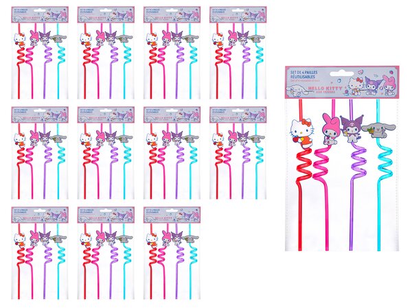 Set 48 Cannucce Riutilizzabili per Bambini Hello Kitty in Plastica