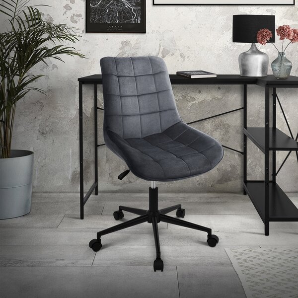 Sedia da ufficio ML-Design in velluto grigio con struttura in metallo; sedia imbottita con schienale regolabile in altezza e rotazione a 360°, ergonomica, ideale per l'home office o l'ufficio