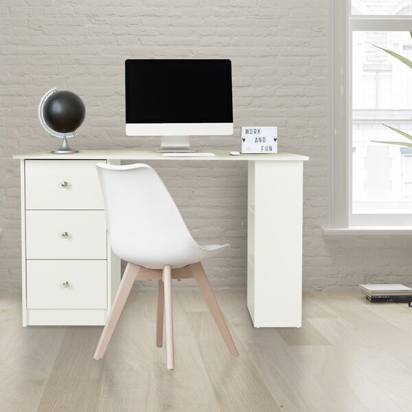 ML-Design scrivania con 3 cassetti e 3 ripiani, spazio di archiviazione, bianco, 120x49x72 cm