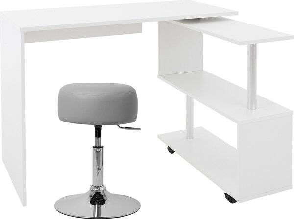 ML-Design Scrivania a L con sgabello, 150x88x75 cm, bianco, in MDF