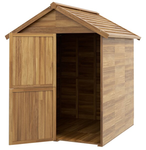 Casetta da Giardino in Legno 1.8x2m con Porta Doppia Finestra e Base Inclusa Colore Legno