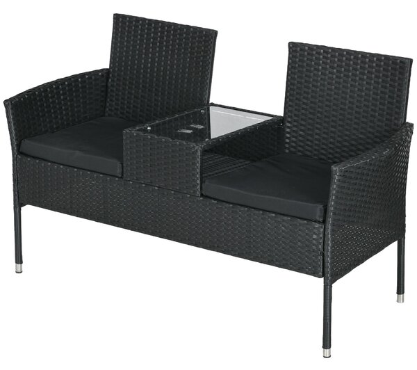 Divanetto per Esterni 2 Posti con Tavolino da Caffè 137x59x82 cm in Acciaio e Rattan PE Nero