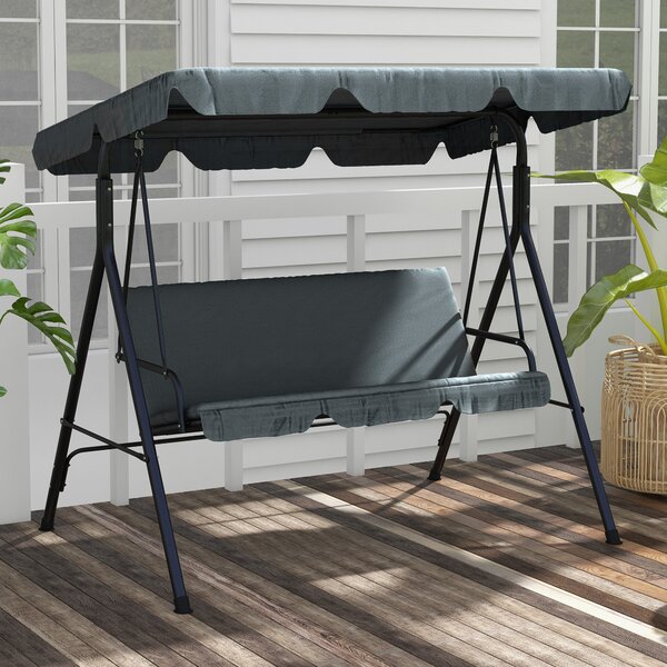 Dondolo 3 Posti con Tettuccio Regolabile 172x110x153 cm in Acciaio e Poliestere Grigio
