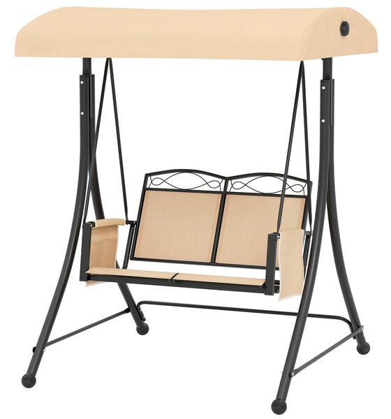Dondolo da Giardino 2 Posti con Tetto Parasole Regolabile e Tasche Laterali Beige