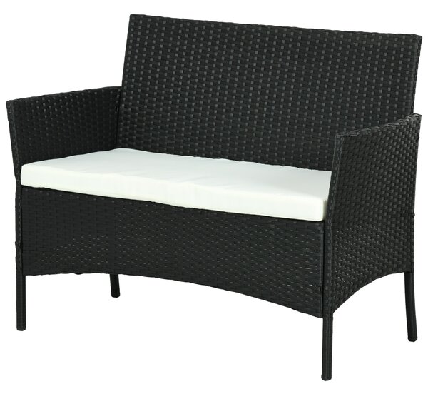 Divano da Giardino a 2 Posti con Cuscino e Braccioli 100x54x80cm in Rattan PE e Acciaio Nero