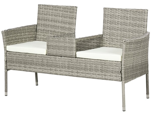 Divanetto per Esterni 2 Posti con Tavolino da Caffè 137x59x82 cm in Acciaio e Rattan PE Grigio e Crema