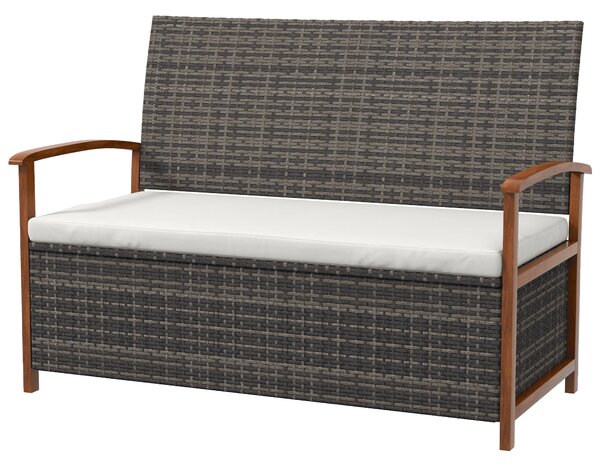 Divano da Giardino 2 Posti con Spazio Portaoggetti e Cuscini 127.5x64x81 cm in Rattan e Acciaio