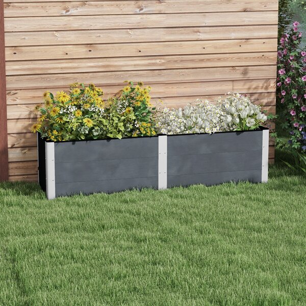 Fioriera da Giardino con Fondo Aperto in Legno Composito e Alluminio 200x50x56 cm Grigio