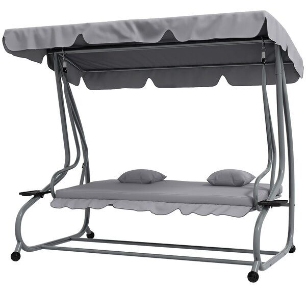 Dondolo Letto da Giardino 200x120x164 cm in Acciaio e Poliestere Grigio