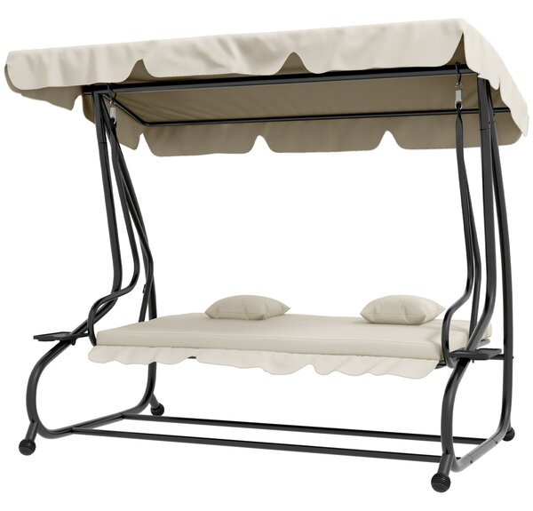 Dondolo Letto da Giardino 200x120x164 cm in Acciaio e Teslin Crema