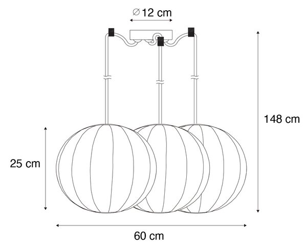 Lampada a sospensione di design bianca in seta 30 cm 3 luci - Plu