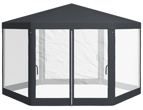 Gazebo da Giardino Esagonale con Doppio Ingresso 3.94x3.94x2.5 m in Metallo e Poliestere Grigio