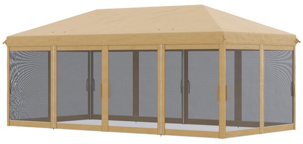 Gazebo da Giardino 6x3m Pieghevole con Zanzariera Altezza Regolabile e Borsa di Trasporto Beige