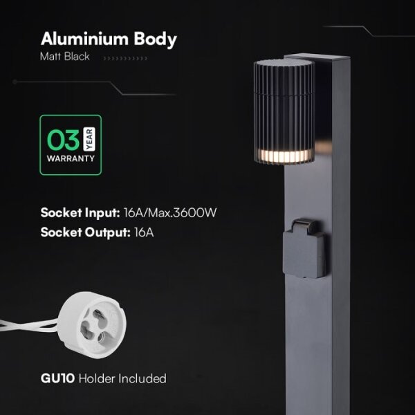 Lampada da esterno con presa SCHUKO 1x GU10/10W/230V IP44 80 cm nera