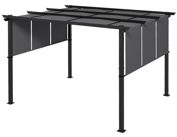 Gazebo Pergola 3x3.5 m con 3 Tettucci Regolabili in Acciaio e Poliestere Anti UV Grigio