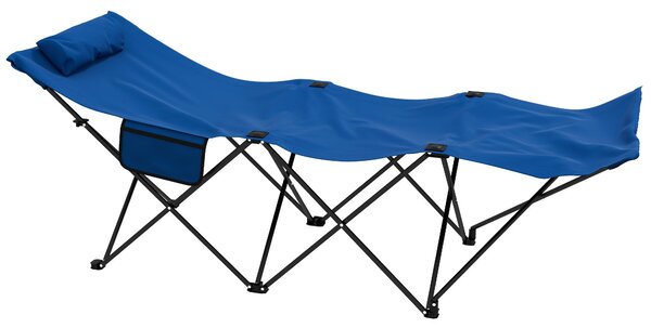 Lettino da Campeggio Pieghevole con Cuscino e Tasca Laterale in Acciaio e Tessuto Oxford Blu Scuro