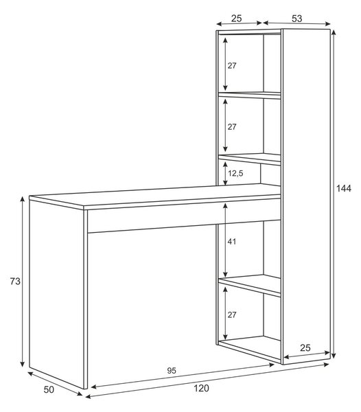 Scrivania salvaspazio bianca e legno 120x53cm con libreria - Ali