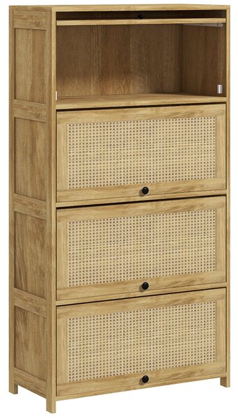 Mobile Cucina in stile Boho con 4 Ante a Ribalta 70x32x132.8 cm in Truciolato e Rattan