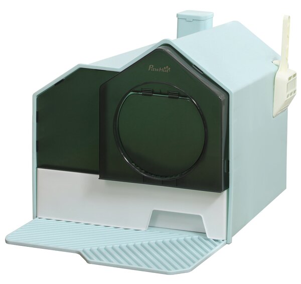 Lettiera per Gatti Chiusa 47x45x42cm con Vassoio Estraibile Tappetino e Paletta Azzurro