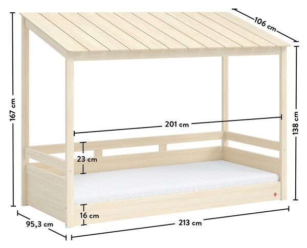 Letto Montessori Natural con Tetto in Legno