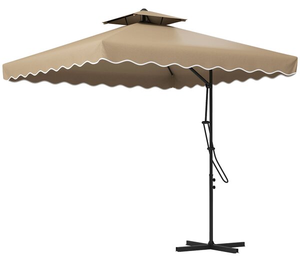 Ombrellone da Giardino Decentrato Doppio Tetto 2.5x2.5m Base a Croce Cachi