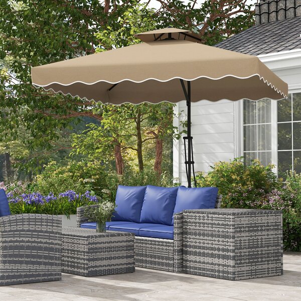 Ombrellone da Giardino Decentrato Doppio Tetto 2.5x2.5m Base a Croce Cachi