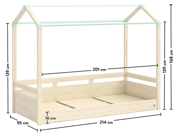 Lettino Montessori Naturale Con Tetto Piatto 90x200 cm, Struttura Robusta, Design Elegante e Funzionale