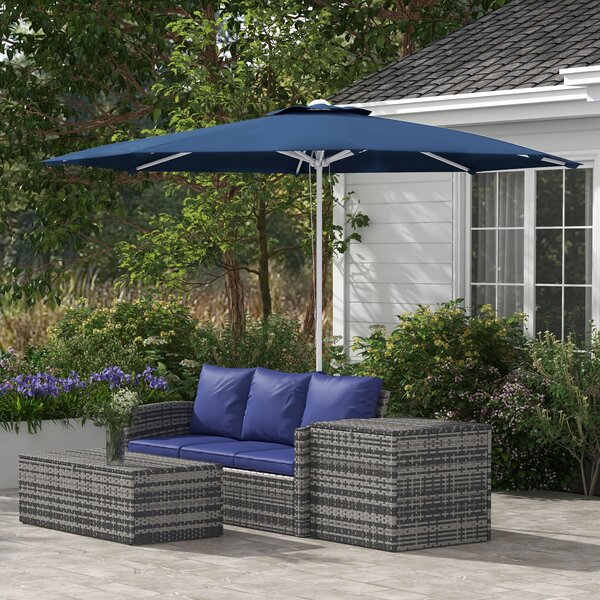 Ombrellone da Giardino ad Altezza Regolabile Ø2,92x2,42m in Metallo e Poliestere Blu Scuro