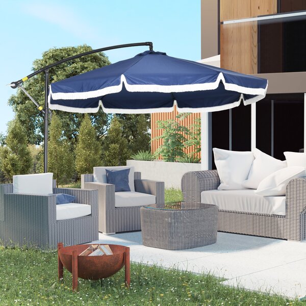 Ombrellone da Giardino Decentrato a 8 Stecche Ø295x260 cm in Acciaio e Poliestere Blu Scuro