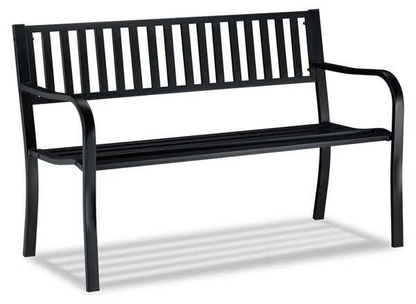 Panchina da giardino Relaxdays, comoda panca a 2 posti, robusta struttura in metallo, per terrazza, balcone, dimensioni 82 x 127,5 x 59,5 cm, nera