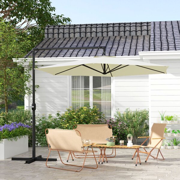 Ombrellone da Giardino Decentrato 3x2.5 m con Base a Croce e Apertura a Manovella Beige