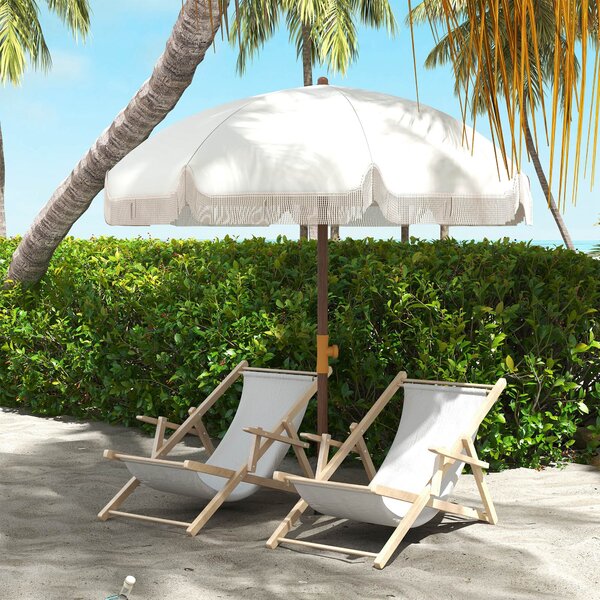 Ombrellone da Giardino Spiaggia Ø1,9x2,1m con Protezione UV40+ e Borsa di Trasporto Crema