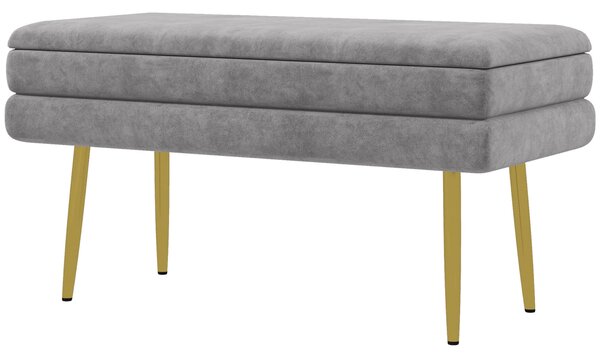 Panca Fondo Letto con Spazio Portaoggetti 79.5x37.5x43 cm in Acciaio e Poliestere Grigia