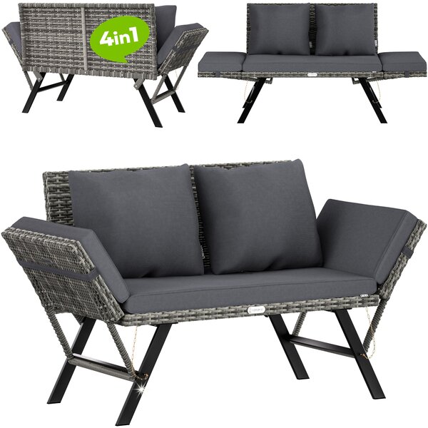 CASARIA® Panca da Giardino in Polyrattan Reclinabile Braccioli Regolabili Resistente Divano da Esterno Terrazza Balcone