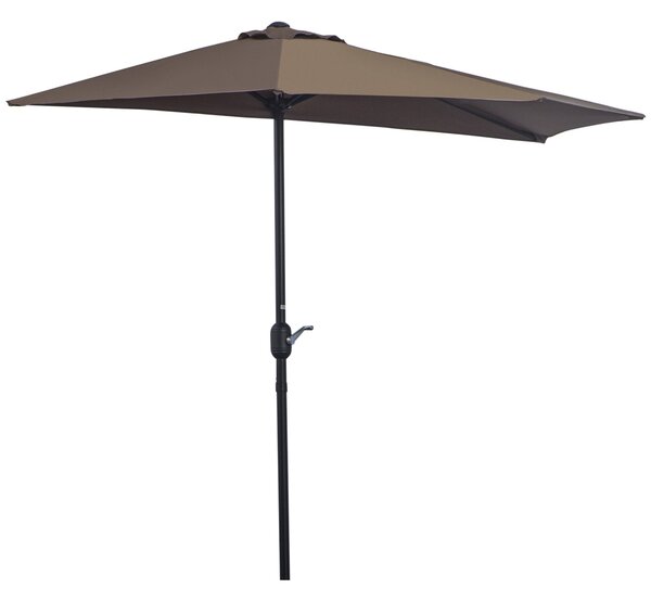 Mezzo Ombrellone da Giardino Mezzaluna 269x138x236 cm con Apertura a Manovella Caffè