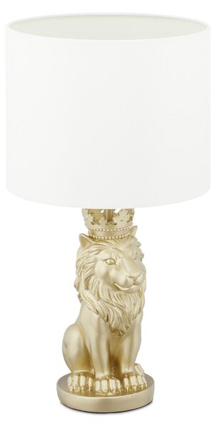 Lampada da tavolo Relaxdays "Leone", lampada da tavolo con paralume in tessuto, E27, elegante lampada da comodino, A x P: 47,5 x 25 cm, bianco/oro