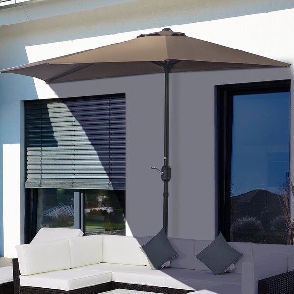Mezzo Ombrellone da Giardino Mezzaluna 269x138x236 cm con Apertura a Manovella Caffè