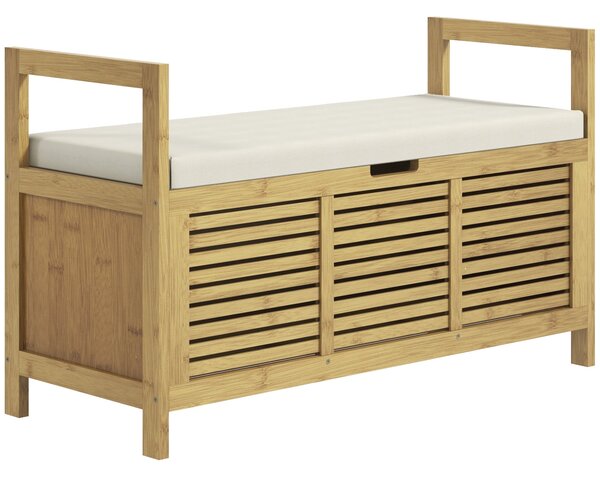 Panca Scarpiera a Doghe da Ingresso con Design a Ribalta 100x40x60 cm in Legno di Bambù