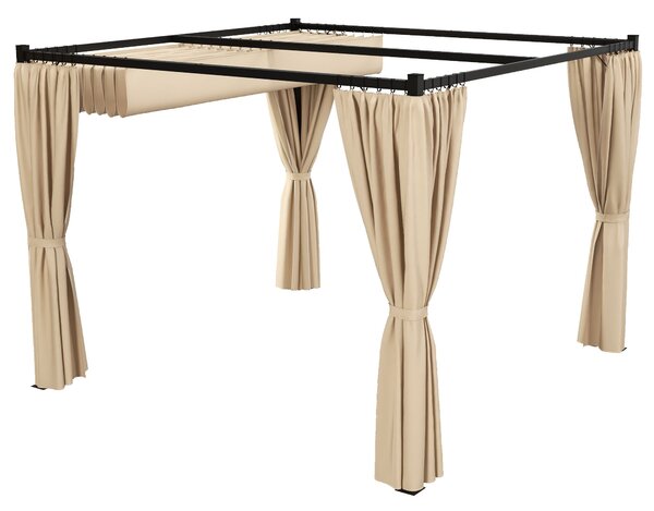 Pergola da Giardino con Tetto Retrattile e Tende 300x300x227 cm in Metallo e Poliestere Beige