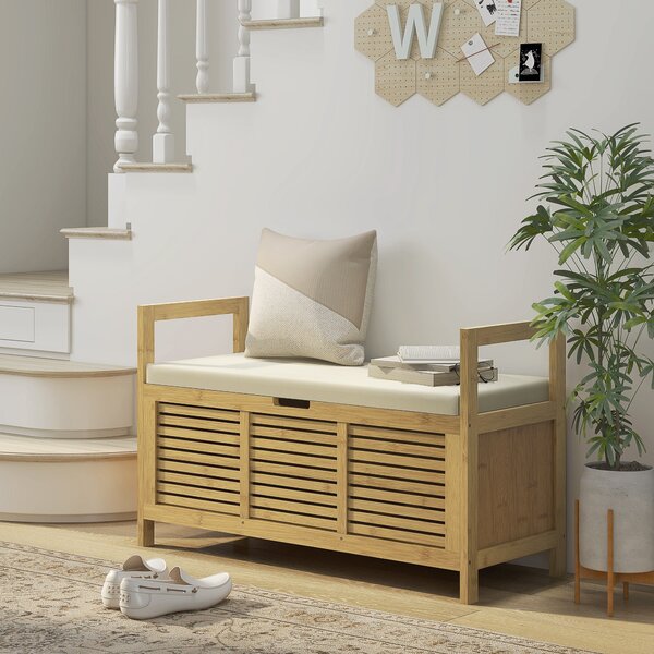Panca Scarpiera a Doghe da Ingresso con Design a Ribalta 100x40x60 cm in Legno di Bambù