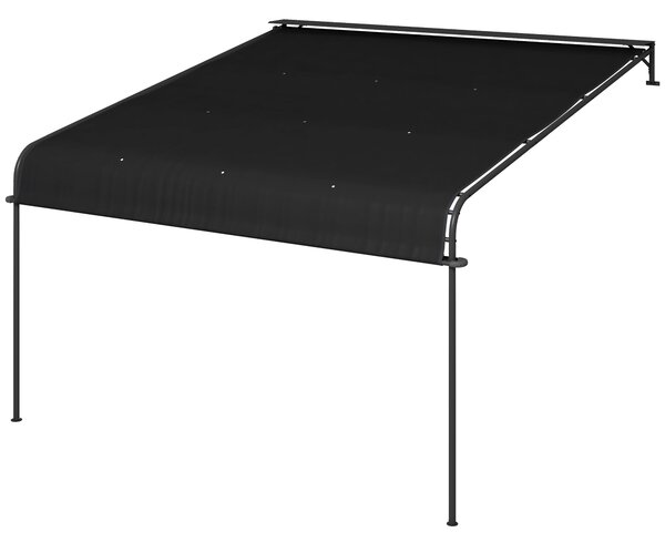 Pergola Addossata 3x4 m con Tettoia Retrattile e Manovella in Acciaio e Poliestere Grigio Scuro