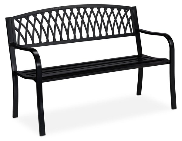 Panchina da giardino Relaxdays, a due posti, robusta, design rustico, comoda, in metallo, dimensioni: 87 x 127 x 60 cm, nera