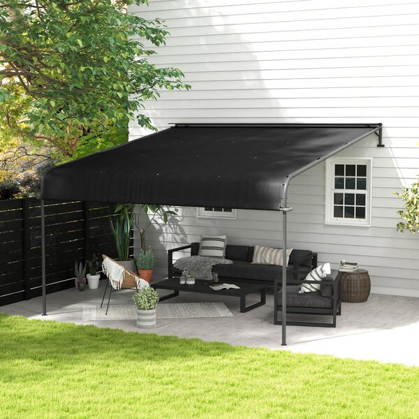 Pergola Addossata 3x4 m con Tettoia Retrattile e Manovella in Acciaio e Poliestere Grigio Scuro
